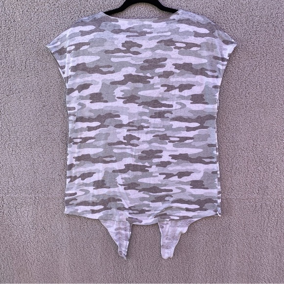 Lucky Brand Light Camo V Neck Knot Front Short Sleeve Shirt Sz L - Picture 6 of 11